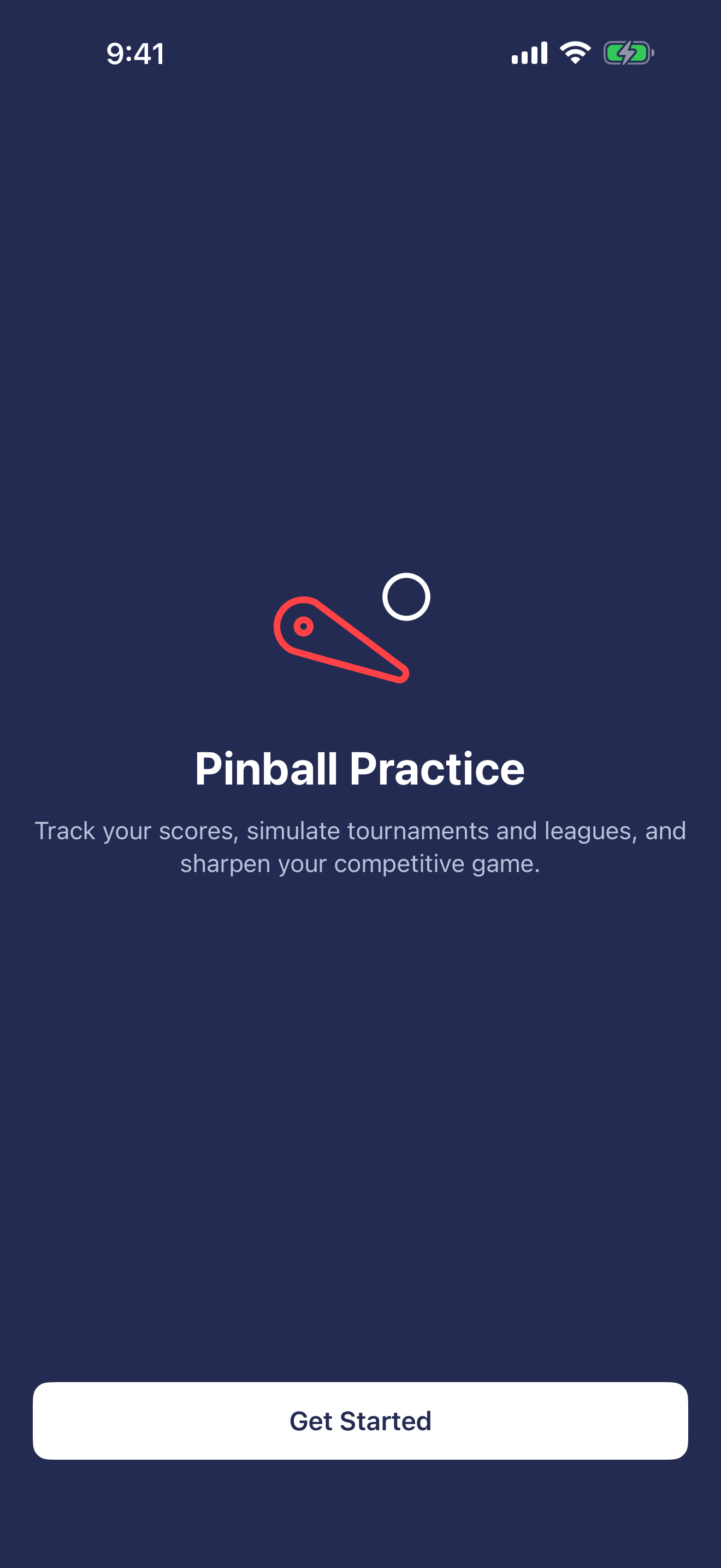 Pinball Practice home screen showing session stats and recent tournaments